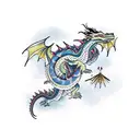 A mystical dragon coiled around chinese words tattoo design idea