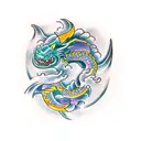 A mystical dragon coiled around chinese words tattoo design idea