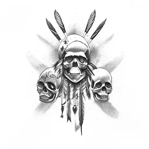 skull with native american tattoo design idea