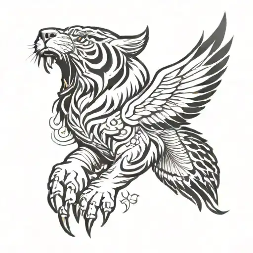 tiger eagle wings tattoo design idea