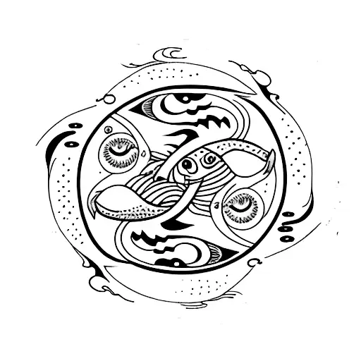 yin and yang koi fish with stars and moon and ocean motif  tattoo design idea