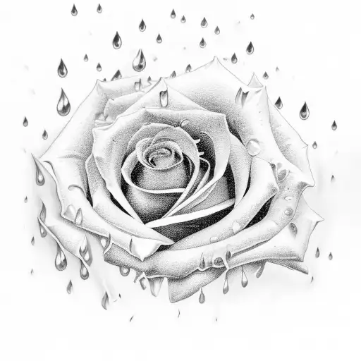 November rain church, surrounded by dark clouds with rain and rose petals falling tattoo design idea