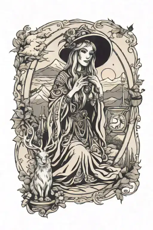 tarot hermit lady mountains on The back aurorad tattoo design idea