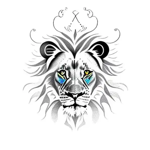 half lion face tattoo design idea