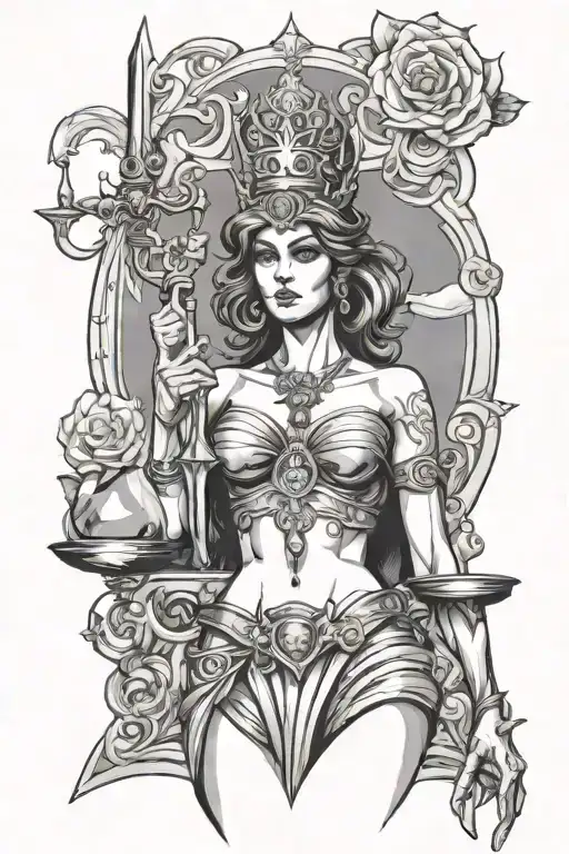 justice lady, element tattoo design idea