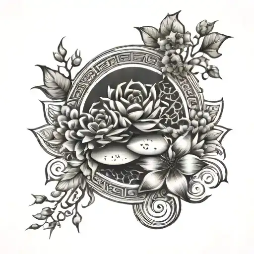 let them Let God with zen shapes and flowers  tattoo design idea