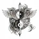 yin yang becoming a cross surrounded by angel wings  tattoo design idea