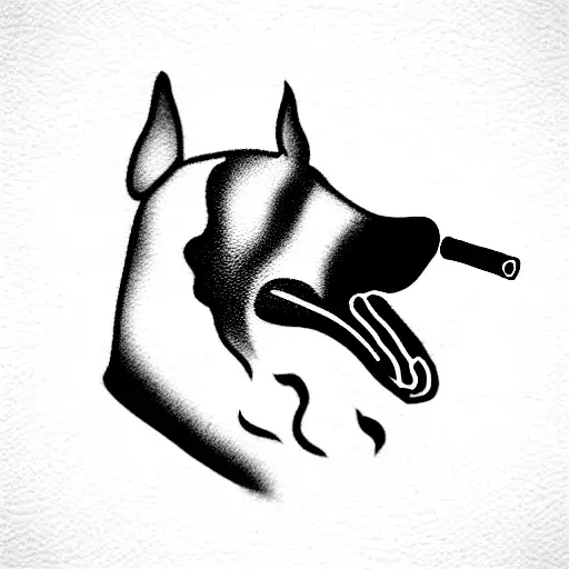 The black silhouette of the head of a dog smoking from a pipe in its mouth tattoo design idea