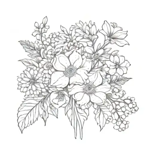 bouqet of November, April, August, September, May birth flowers  tattoo design idea
