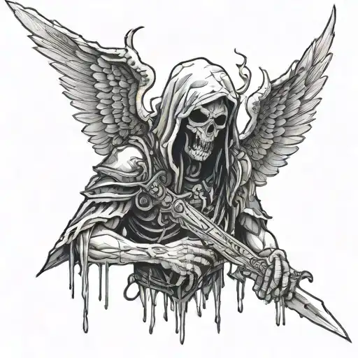 death angel crying blood with a sword that has blood dripping off it  tattoo design idea