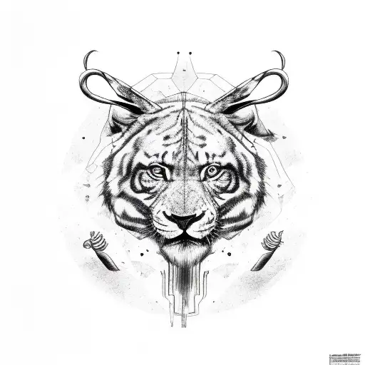 animal com quatro caras diferentes: homem,leão, águia e touro tattoo design idea