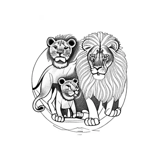a lion with two cubs. really simpl, just lines. try and incorporate the name leo in one cub and henry in the other cub.  tattoo design idea