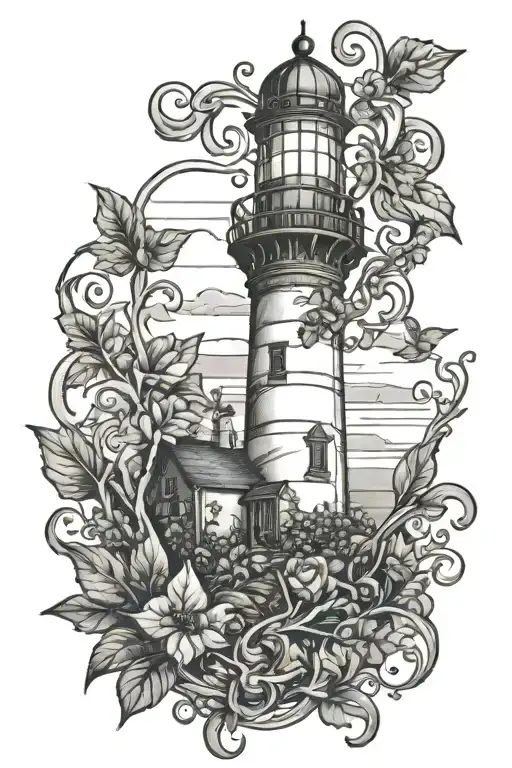 lighthouse and ivy vines tattoo design idea