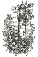 lighthouse and ivy vines tattoo design idea