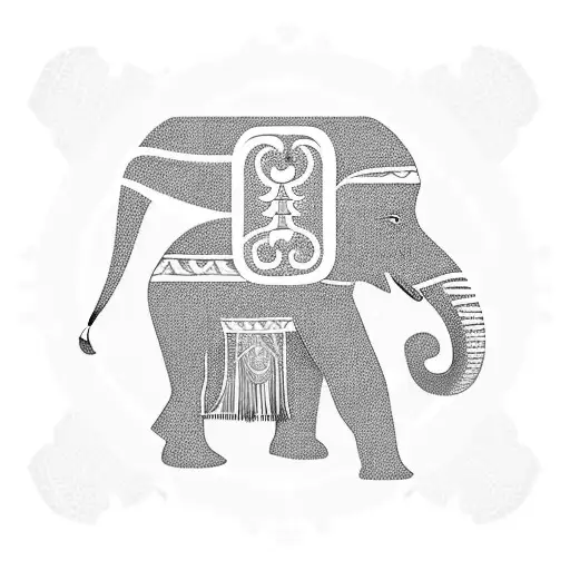 a maya man walking with an elephant  tattoo design idea