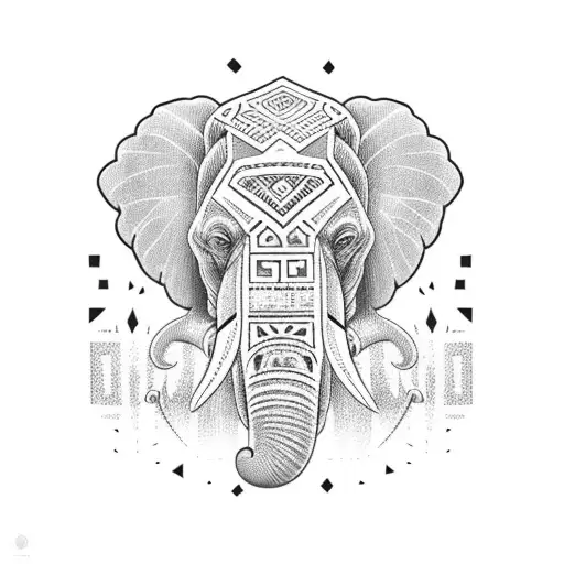 a maya man walking an elephant  tattoo design idea