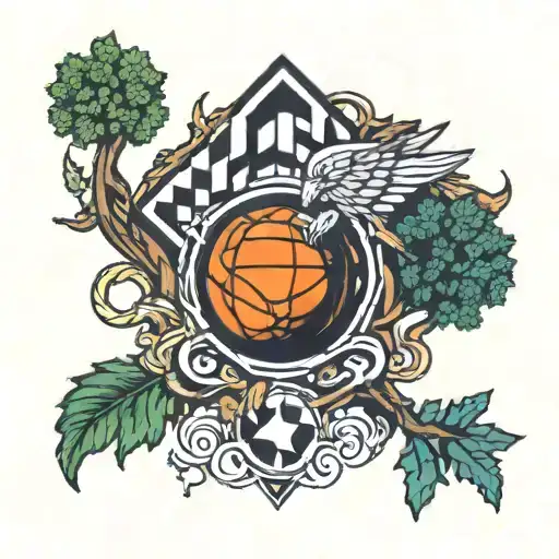 checkerboard, justice, eye, basketball coach, laurel, mountain, key, double-headed eagle tree tattoo design idea