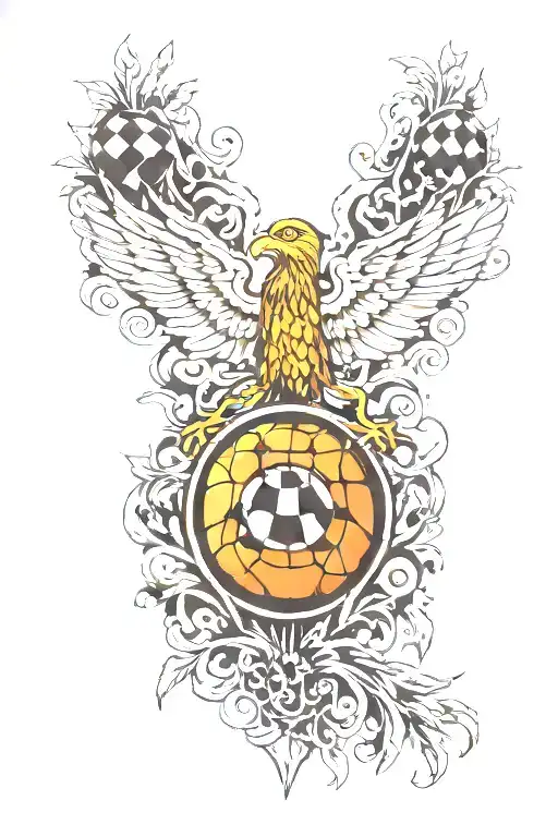 checkerboard, justice, eye, basketball coach, laurel, mountain, key, double-headed eagle tree tattoo design idea