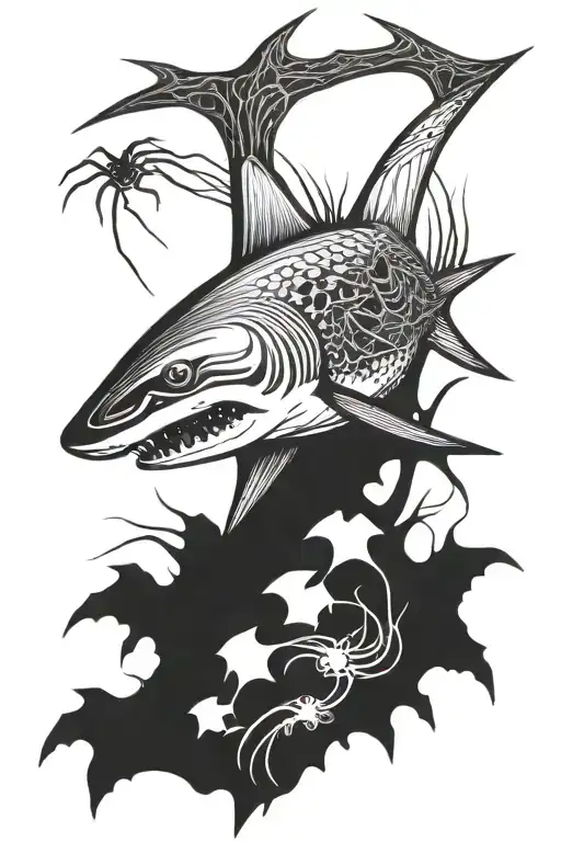 shark heron and spider tattoo design idea