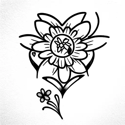 heart daisy cat  tattoo design idea