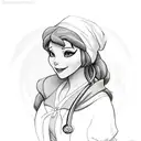 A sketch-style portrait of Snow White with a stethoscope around her neck tattoo design idea
