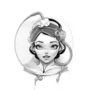 A sketch-style portrait of Snow White with a stethoscope around her neck tattoo design idea