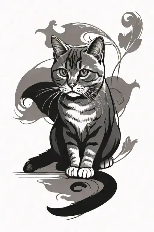 british shorthair Cat coming tattoo design idea