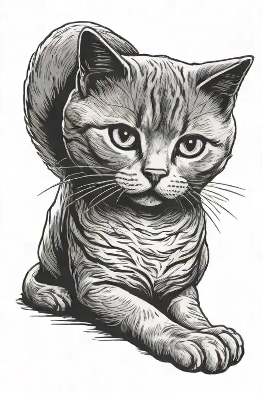 british shorthair Cat playing tattoo design idea