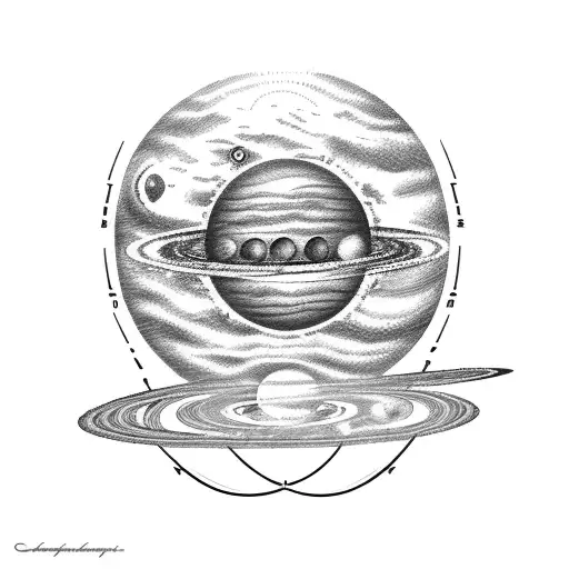 solar system moons rotating around arm with sun eye ball at to  tattoo design idea