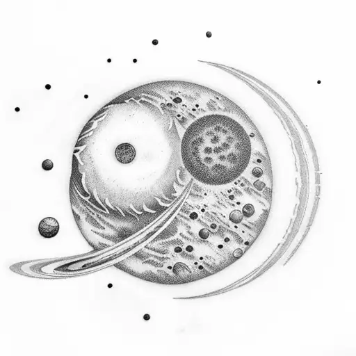 solar system moons with sun  tattoo design idea