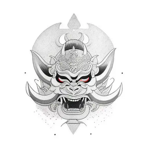 Oni mask colour throat  tattoo design idea