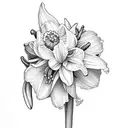 Daffodil flower, lily of the valley flower, and chrysanthemum flower tattoo design idea