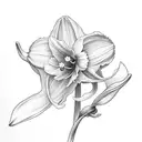 Daffodil flower, lily of the valley flower, and chrysanthemum flower tattoo design idea