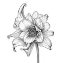 Daffodil flower, lily of the valley flower, and chrysanthemum flower tattoo design idea