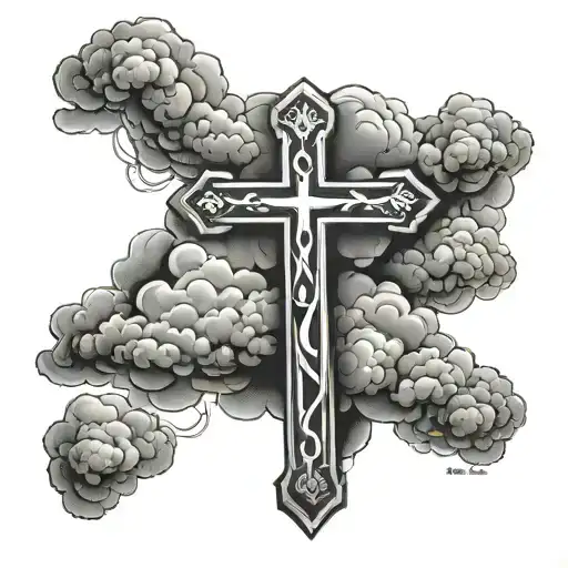 Make me a tattoo stencil of 3 crosses with the clouds and light gleaming through it and then i want it to say “Kneel bef tattoo design idea