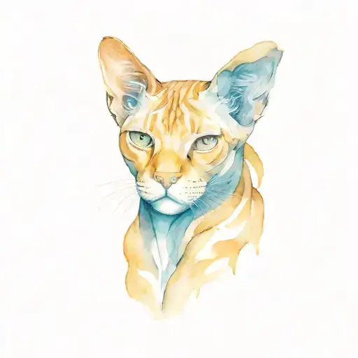 A realistic portrait of a Sphinx and a ginger cat intertwined in an artistic way tattoo design idea