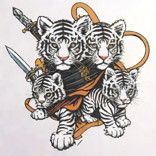 3 Baby tigers with laserswords wearing black capes tattoo design idea