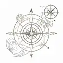 A stylized compass incorporating elements from BTS, SEVENTEEN, and ATEEZ tattoo design idea