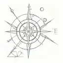 A stylized compass incorporating elements from BTS, SEVENTEEN, and ATEEZ tattoo design idea