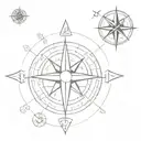 A stylized compass incorporating elements from BTS, SEVENTEEN, and ATEEZ tattoo design idea