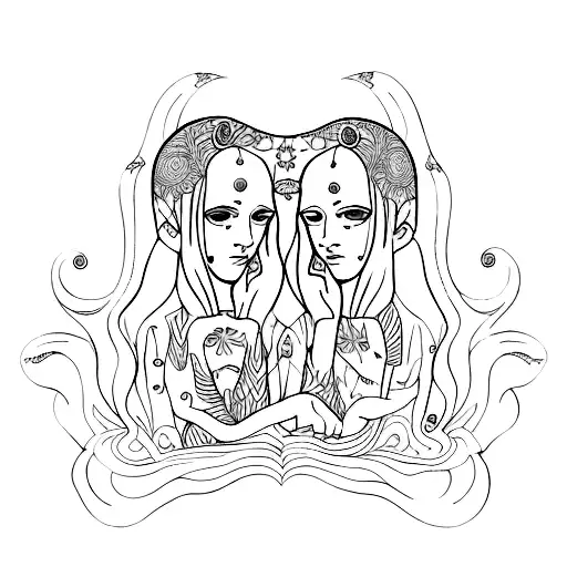 Psychedelic twin one boy and one girl tattoo design idea