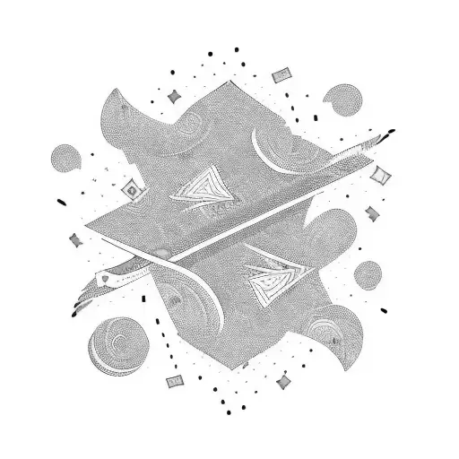 Psychedelic skateboarder surrounded by swirling money tattoo design idea