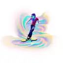 Psychedelic skateboarder surrounded by swirling money tattoo design idea