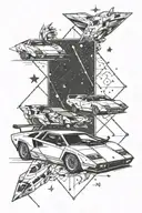 Minimalistic Lamborghini countach 80s constellation Orion and Cassiopeia  tattoo design idea