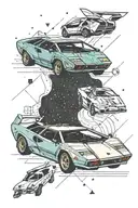 Minimalistic Lamborghini countach 80s constellation Orion and Cassiopeia  tattoo design idea
