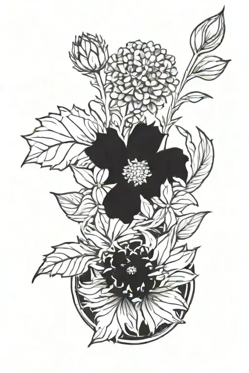 bachelor button flower growing out of a tire tattoo design idea