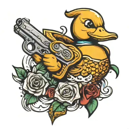 rubber duck holding a deagle  tattoo design idea