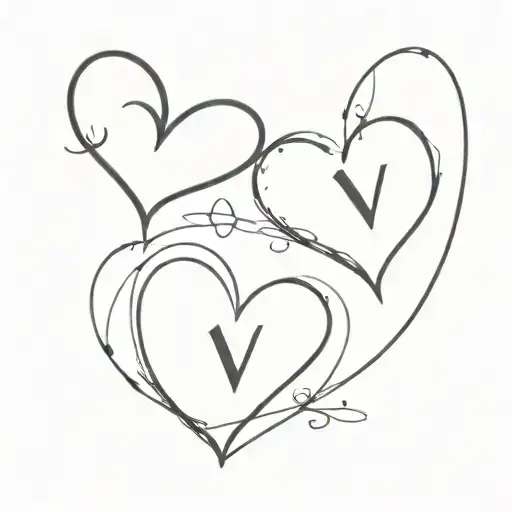 two little black hearts, one with G and another with V, hiden letters tattoo design idea