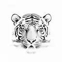 A new-school design of a tiger and a father figure standing back to back, symbolizing protection and loyalty tattoo design idea