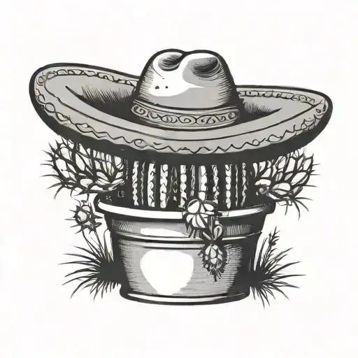 cactus growing in a pot Wearing a sombrero de paja tattoo design idea